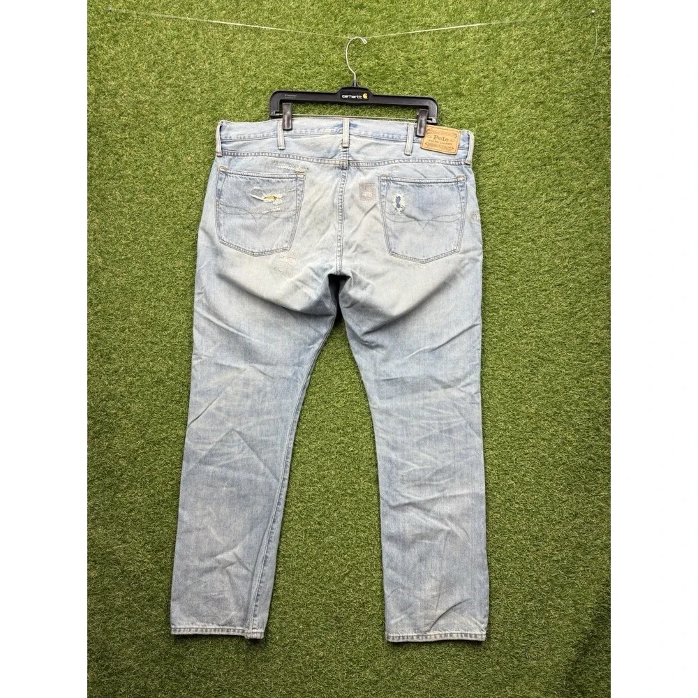 Polo Ralph Lauren Jeans Mens 40x32 Varick Slim Repaired Patchwork Distressed